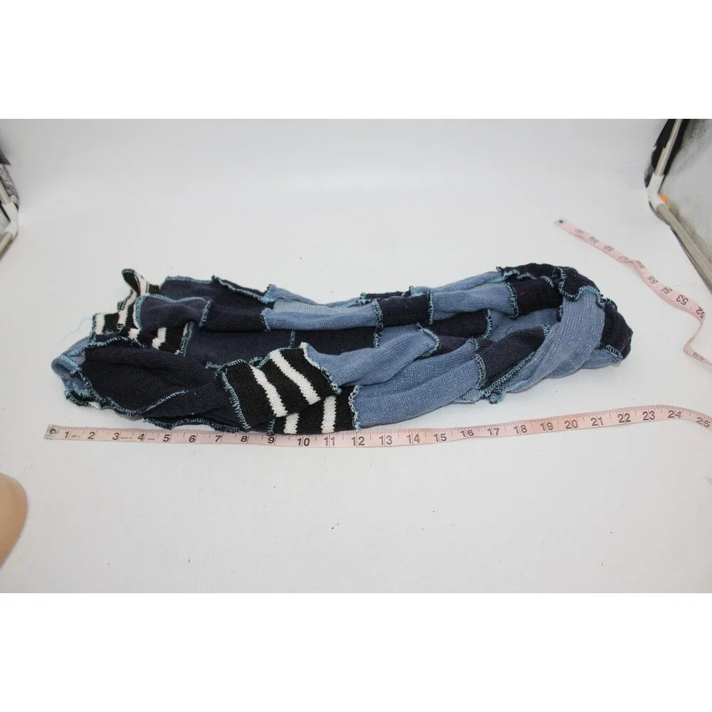Scarf Upcycled Blue Black White Sweaters Winter Scarf Stripes 8' Long Handmade